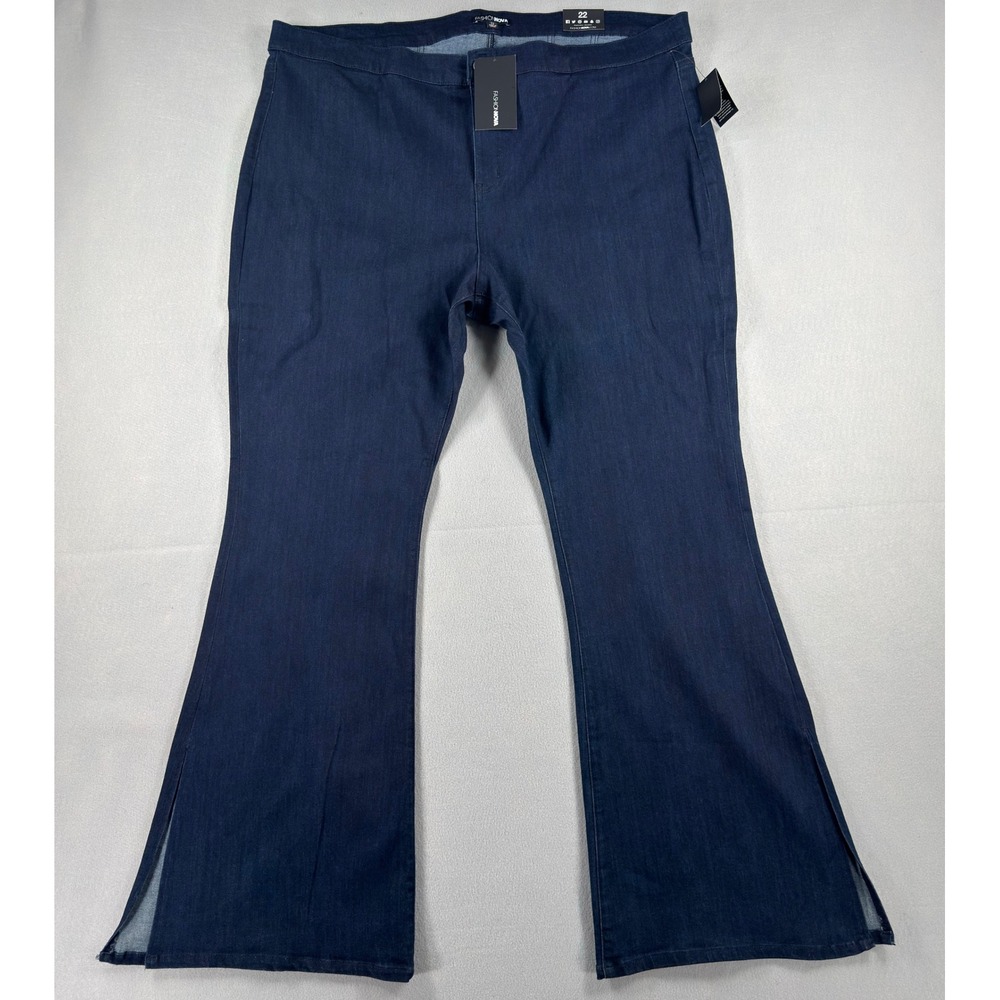 Fashion Nova Junk In The Trunk Flare Jeans Dark Denim Side Slit Size 22 NEW
